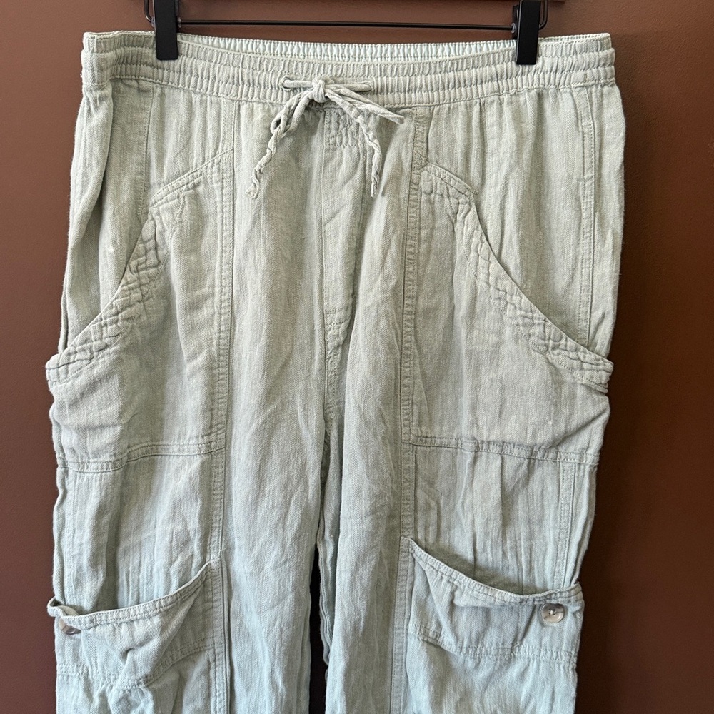 Free People Pale Green Linen & Cotton Pants - Picture 2 of 4